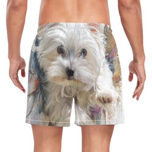 Traje de baño de secado rápido hombre bañador blanco perro maltés 3D 2