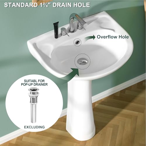 Miuara Pedestal Sink 21 Inch - 3 Holes Bathroom Pedestal Sink, White Pedestal Sink 21 x 19 Inch, Bath Pedestal Sink Combo, Ceramic Pedestal Sink for Bathroom, with Overflow Hole - Thumbnail 6