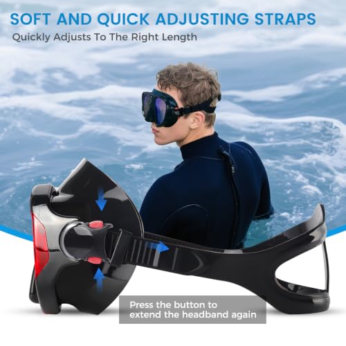 Image of Snorkel Diving Mask Panoramic HD Swim Mask, Anti-Fog Scuba Diving Goggles,Tempered Glass Dive Mask Adult Youth Swim Goggles with Nose Cover for Diving, Snorkeling, Swimming (A-Black Red)