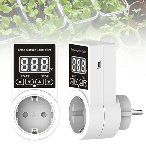 GOEDCH Regulador de Temperatura Digital: 2 PCS Digital Termostato Regulador de Temperatura con Sonda, Enchufe de termostato Digital para Terrario, Germinación de Semillas de Invernadero,Calefacción