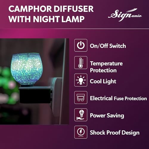 Image of SIGNAMIO Ceramic Multi Color 2 in 1 Electric Kapoor Dani Burner: Essential Home Fragrance Product&Room Freshener Diffuser with Night Lamp for Pooja Rooms,Aroma,Oil&Camphor Diffuser Capabilities-DN-Sky