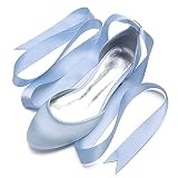 ADMLZQQ Ballet Flats Women Satin Comfortable Closed Toe Ribbon Tie Flats Shoes for Bride Round Toe Prom Evening Bridal Party Dress Flats,Sky Blue,11