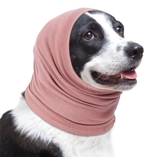Lelepet Ohrenschutz für Hunde, Hunde Gehörschutz, Beruhigender Kapuzenpullover, Hund Ohrenschützer zur Geräuschreduzierung, Hundehals und Ohrenwärmer, Hund Ohrenpflege Lärmschutz, Rosa S