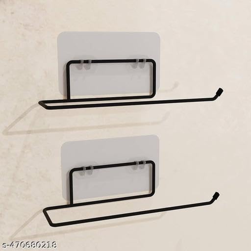 (Buy 1 GET 1) Self Adhesive No Drill Toilet Paper Holder/Tissue Paper Roll Holder/Hanger/Towel Bar Stand for Bathroom Accessories (Black, 2)(2 PIS+ Tissue)/1_KP1016 1