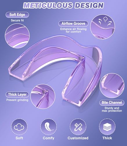 Image of Anti Grinding Guard,Mouth Guard for Grinding Teeth at Night,Night Guards for Teeth Grinding,Mouth Guards for Sleeping,2 Sizes (4 Pack),Purple