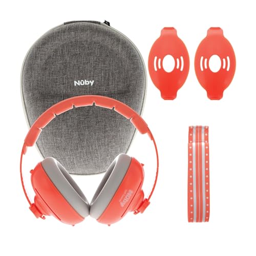 Nuby Soft Sounds 2-in-1 Noise-Canceling Baby Earmuffs with Travel Case - Adjustable Noise Protection for Infants and Toddlers - Orange