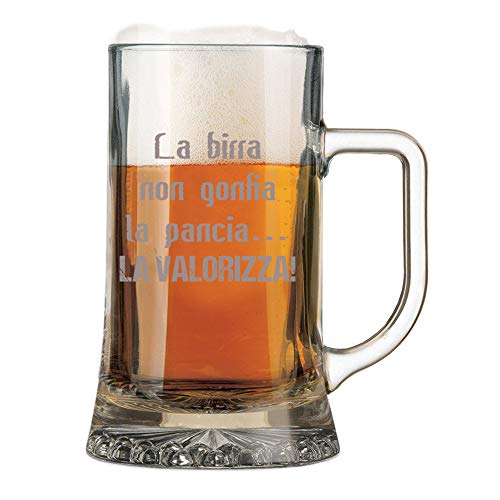 Colorfamily Boccale da birra con incisione divertente La birra non gonfia la pancia, la valorizza - bicchiere in vetro 50 cl