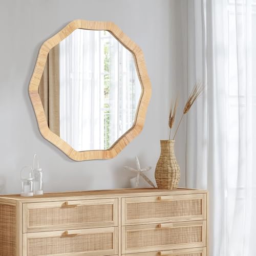 ULIKE Rattan Mirror for Wall, Bathroom 30 Inch Rustic Farmhouse Wall Decor with Handmade Wicker Frame, Boho Woven Mirror for Nursery Bedroom Living Room Entryway - Image 4
