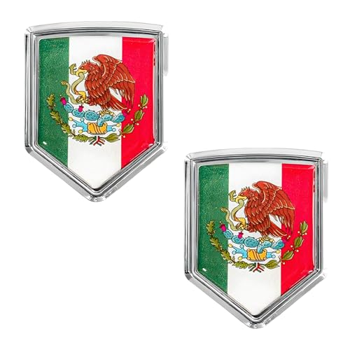 FSTURIOS 2PCS Mexico Flag Decal, Car Emblem 3D Mexican Flag Sticker Bumper Decoration, Shield Flag Car Bike Decal Crest Badge, Waterproof Metal Emblem for Vehicle Window Laptop (Colorful)