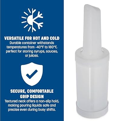 Carlisle FoodService Products Pourplus Store 'N Pour Complete Quart Set Neck, Container, And Cap for Bar, Kitchen, And Restaurant, Plastic, 32 Ounces, White, (Pack of 12)