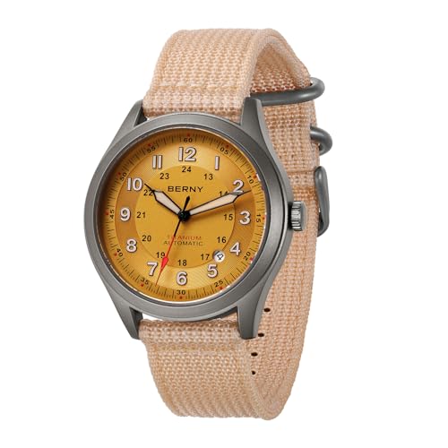 Image of BERNY Automatic Titanium Watch for Men 10ATM Waterproof Men's Field Watch Super Luminous Male Analog Mechanical Military Wrist Watch AR Sapphire Crystal Date Calendar Birthday Present