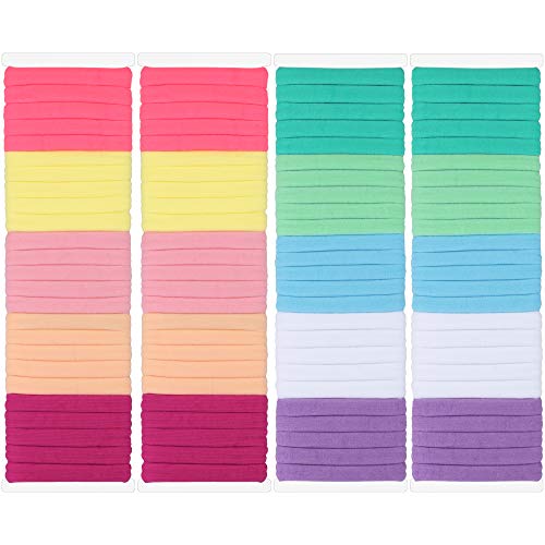 100 PCS Seamless Hair Ties for Thick Hair No Crease Elastic Ponytail Holders Cotton Mix Colors Hair Bands Simply Hair Accessories 2 Inch in Diameter