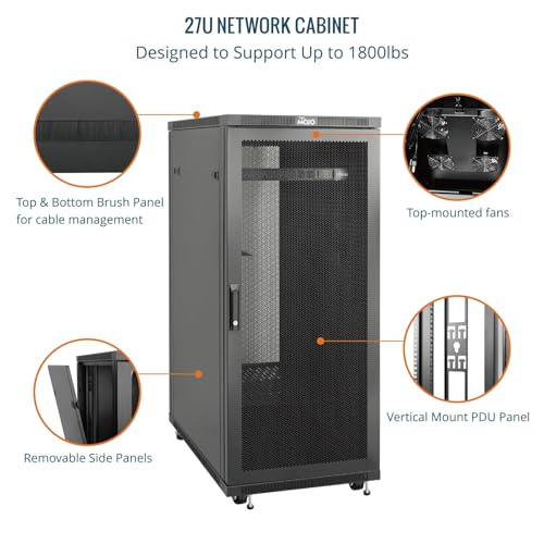 Image of Tecmojo Network Rack Cabinet,27U Server Rack,31.5 Inch Depth,Hold Up to 1800Lbs,Lockable Cabinet with Casters and Complete Accessories,Mesh Door,for Home,Office,Small Business (27U 23.6 inch w*31.5 inch d)