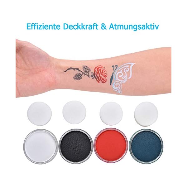 Lynlon Kinderschminke Set , Theaterschminke, Karnevalsschminke, 1 Profi-Aqua Schminkfarben mit 2 Schmink-Schwämmchen für Professionellen Clowns und Mimes ( Schwarz - 30g - Wasserlösliche ) – Bild 6