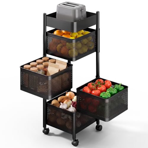 JUPPLIES Carrito Auxiliar con Ruedas - Cesta de Almacenamiento Ahorra Espacio 4 Niveles - Carrito Cocina Giratorio - Estante Cocina, Baño, Estante para Frutas y Verduras JUPPLIES Carrito Auxiliar con Ruedas - Cesta de Almacenamiento Ahorra Espacio 4 Niveles - Carrito Cocina Giratorio - Estante Cocina, Baño, Estante para Frutas y Verduras