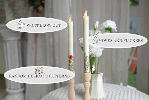 Image of Flameless Taper Candles Flickering with Remote and Timer, 3D Moving Flame Taper Candle Battery Operated to 400 Hours, 9 Inch Window Candles, (Wild Flower)