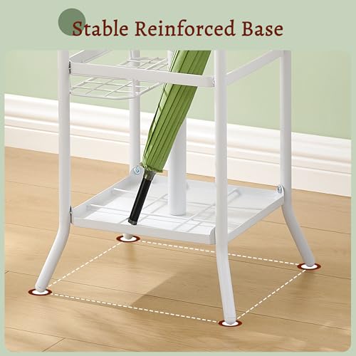 FAVOOSTY Coat Stand Coat Rack with 12 Hooks, Free standing Clothes Clothing Rack with Umbrella Holder, Hats, Bags for Hallway Bedroom Living Room Office, White - Cosy Home Interiors FAVOOSTY Coat Stand Coat Rack with 12 Hooks, Free standing Clothes Clothing Rack with Umbrella Holder, Hats, Bags for Hallway Bedroom Living Room Office, White - Image 7