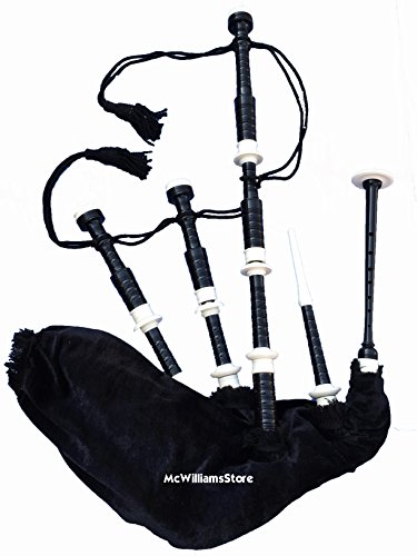 McWilliams BAGPIPES FOR BEGINNERS, SCOTTISH HIGHLAND BAGPIPE IVORY MOUNTS BLACK VELVET BAG