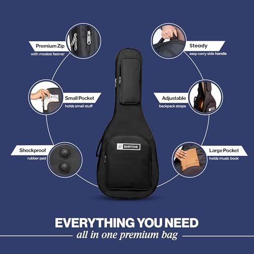 Image of Baritone Nylon Guitar Gig Portable Acoustic Guitar Bag Cover Padded for All Guitar Like Yamaha Fs80C, F280, FX280, FSX80C, F400, AC1R,FS400,FG800 F310, F370, F620, Apx600, Cpx600 (Black)