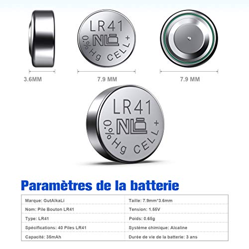 paquet de 40 piles bouton alcaline de la pile lr41 ag3