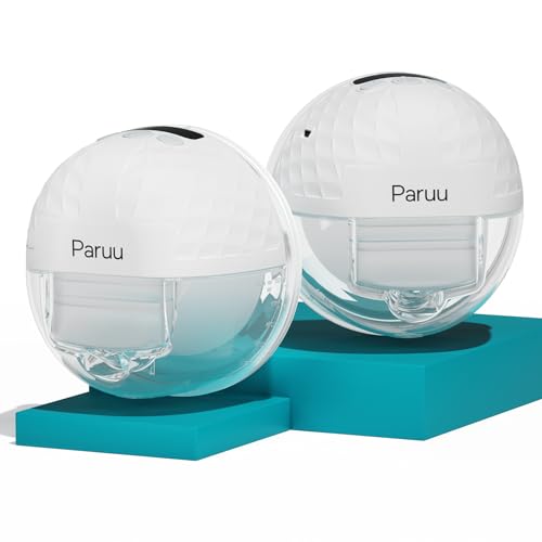 Image of Paruu P10 Hands-Free Breast Pump Wearable, 338mmHg Strong Suction, Low Noise, 4 Modes & 9 Levels, Electric Breast Pump Portable, Smart Display, 19/21/24/28mm Insert/Flange, 2 Pack (White)
