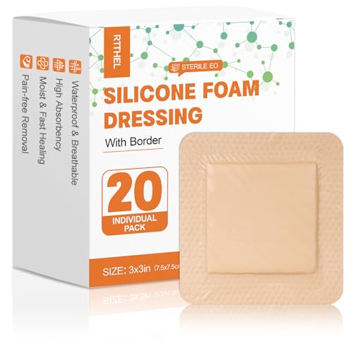 Silicone Foam Dressing 3x3 with Gentle Border Bed Sore Bandages for Wound Care Waterproof Bandages Self Adhesive Silicone Wound Dressing Pads 20 Pack