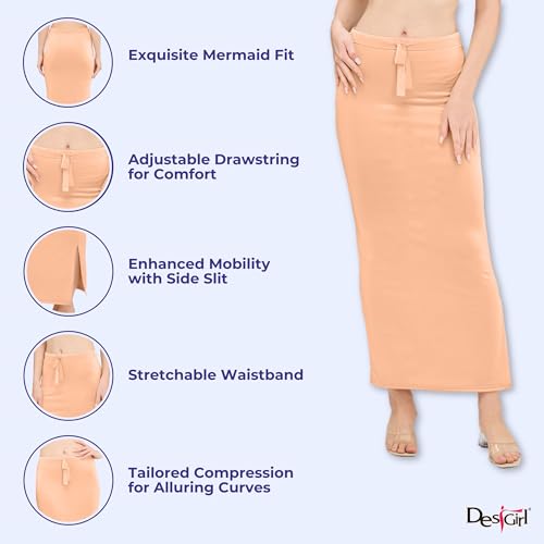 Image of DESI GIRL Satin Shimmer Stretchable Saree Shapewear Petticoat with Drawstring for Women | Mermaid fit Saree Petticoat with Side Slit for Easy Movement | Saree Shaper | Long inskirt