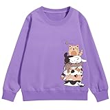 Tuislay Cute Cat Graphic Sweatshirt for Girls Kawaii Cartoon Sweatshirts Kids Anime Printed Tops Long Sleeve Shirts Pullover(Purple,150)