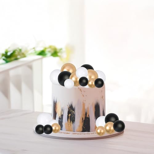 Gyufise 30Pcs Black White Gold Ball Cake Toppers Mini Balloon Cupcake Toppers DIY Foam Ball Cake Insert Decoration for Wedding Anniversary Birthday Party Supplies by Gyufise - Image 6