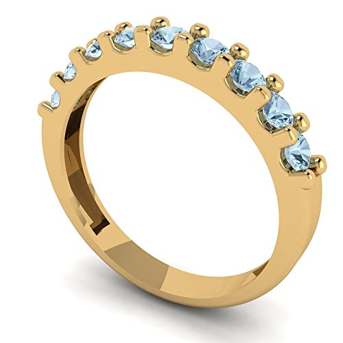 Clara Pucci 0.63 tcw Eternity Wedding Band for Women - 2.6mm Round Cut Aquamarine Birthstone Gold Ring - 14K Yellow Gold Stacking Bridal Wedding Ring for her2