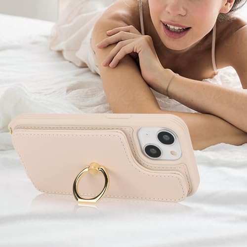 Image of for iPhone 13 Mini Case with Card Holder and Strap for Women,Crossbody Lanyard,Kickstand Ring Stand,Snap Clasp,RFID Blocking,Phone Wallet Cases 5.4 inch(Beige)