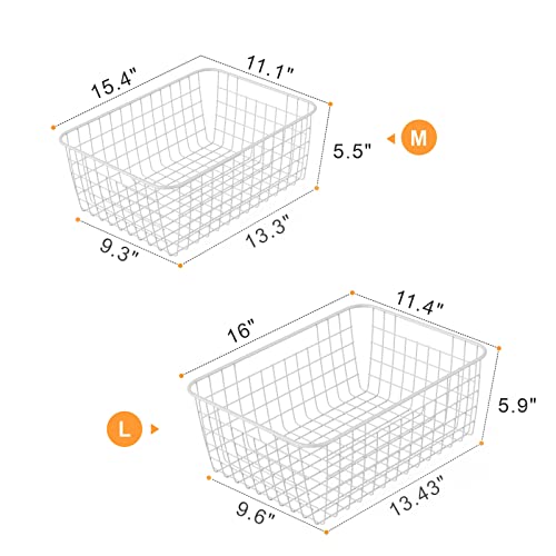 Wire Storage Baskets, Ispecle 4 Pack Large Metal Wire Baskets Pantry Organization And Storage With Handles, Freezer Organizer Bins For Pantry Kitchen Shelf Laundry Cabinets Garage, White #TOP4