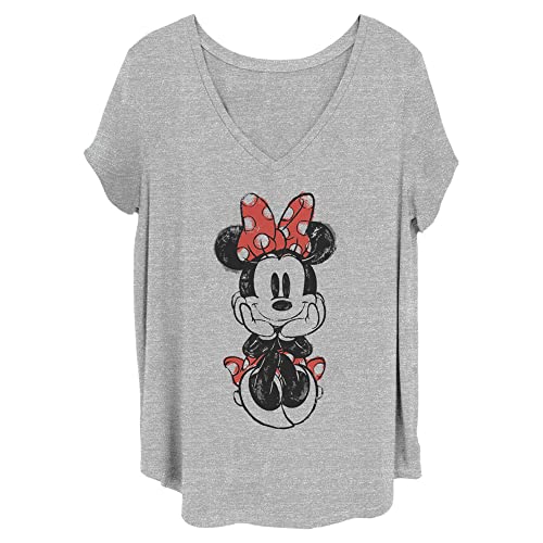 Disney Women's Classic Mickey Sitting Minnie Sketch Junior's Plus Short Sleeve Tee Shirt
