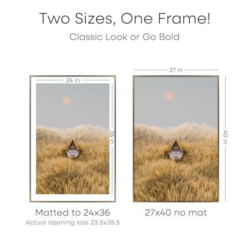 Image of Homeforia 27x40 Picture Bronze Frame, High End Metal 27 x 40 Large Poster Frames with Mat 24 by 36 Photo, 27x40 Brass Movie Frame Matted to 24x36, 40x27 Thin Frames, Tempered Glass, Wall Kit, Set of 2