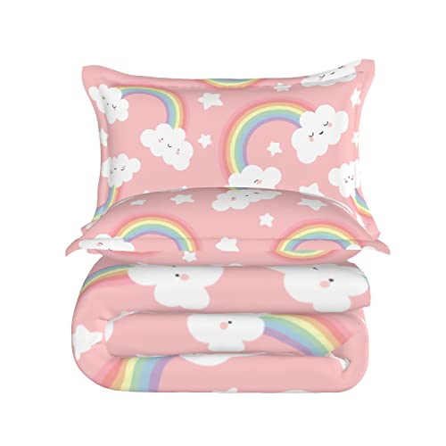 Damngud Colorful Rainbow Bedding Set Cute Rainbow Pattern Duvet Cover Twin Size, Cartoon Rainbow Clouds Decor Comforter Cover Soft Microfiber Bedspreads Quilt Cover With Zipper,2 Pillow Shams #TOP4