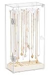 mepure Jewellery Stand Display with Velvet Tray – Dustproof Jewelry Organizer & Necklace Holder with 24 Hooks, Clear Acrylic Jewellery Hanger for Bracelets & Rings.