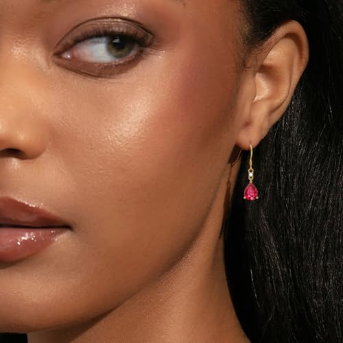 14K Gold Pear Birthstone Dangle Earrings for Women,Total 3 Carat Teardrop Created Gemstone Earring(6MM*8MM*2) Anniversary Birthday Mother's Day Jewelry for Mom Her3