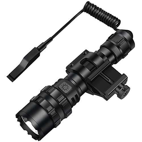 TDT Tactical Flashlight 2500 High Lumens LED Rechargeable, 5 Light Modes IPX7 Waterproof Weapon Light with Orbital Positioning Key & Picatinny Mount, Lithium Battery & Pressure Switch Included