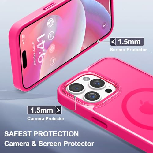 Newfuture Upgraded Magnetic for iPhone 15 Pro Max Case [Compatible with Magsafe] [Mil-Grade Protection], Pocket-Friendly, Slim Translucent Phone Case Cover for iPhone 15 Pro Max 6.7", Hot Pink
