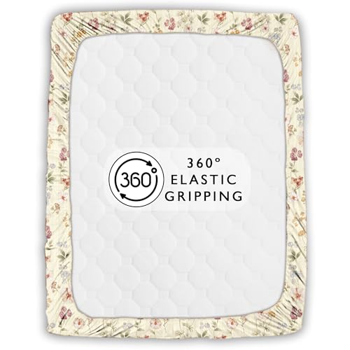 Image of Story@Home Cloud Cotton Fitted BEDSHEET (72 X 78 Inch) 360 Elastic King Size with 2 Pillow Covers | Super Soft Bed Sheet for King Size Bed Floral Design (White, Red)