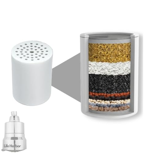 Image of Life Harbor 15-Stage Hard Water Shower Filter | Reduces Hair Fall, Dry Skin & Dandruff | KDF-55 + Activated Carbon + FOF Scale Inhibitor | 2X Active Filtration Media (Cartridge: Shower Filter)