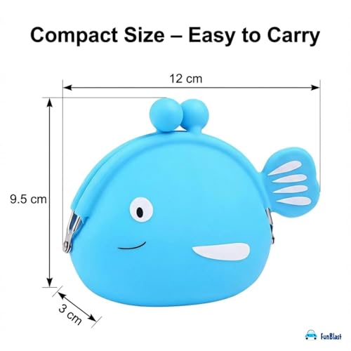 Image of FunBlast Cute Fish Shape Silicone Coin Purse for Kids & Adults - Mini Pouch for Coins, Earphones, Keys & Small Essentials, Aesthetic Pouches for Girls & Women - 12 X 9.5 X 3 Cm (Sky Blue)
