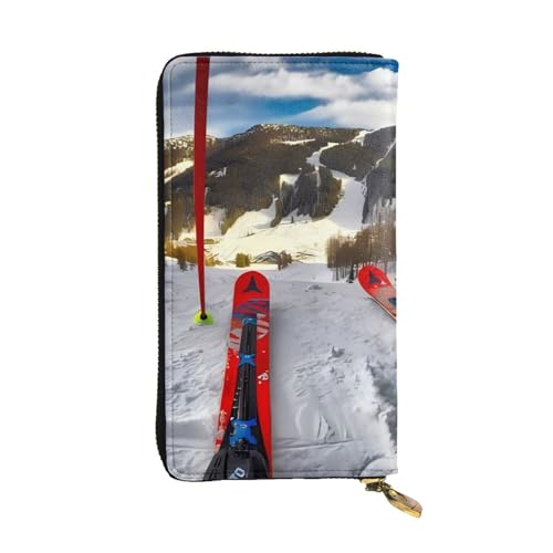Portefeuille long cuir imprimé ski homme femme - Porte-monnaie imperméable