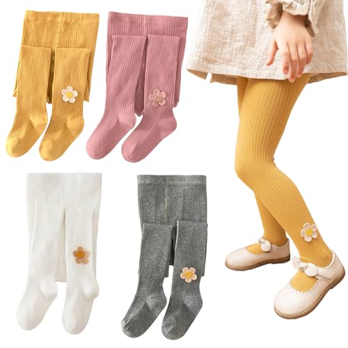 Silkglory Collants Bébé Filles, 2 Pièces Leggings Bas Sans Couture Avec Jolie Décoration de Tournesol, Nouveau-né Gingembre/Rose 4-5 Ans