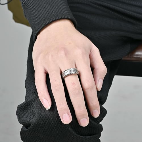 Image of squishy Titanium Ring for Men, Viking Rune Engraved Ring for Men, Nordic Mythology Inspired Jewelry, Unisex Viking Jewelry for Daily