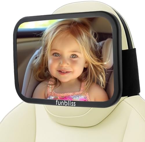 Funbliss Baby Car Mirror for Fixed Headrest, Compatible with Tesla Car Mirror for Baby and Other Models, 360° Rotation Clear & Wide View, Easy Install with Non-Slip Elastic Fixing