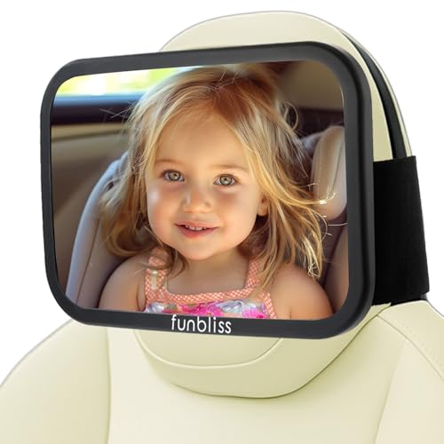 Image of Funbliss Baby Car Mirror for Fixed Headrest, Compatible with Tesla Car Mirror for Baby and Other Models, 360° Rotation Clear & Wide View, Easy Install with Non-Slip Elastic Fixing