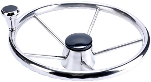 Amarine Made 5-spoke 13-1/2 Inch Destroyer Style Stainless Boat Steering Wheel with Big Size Knob - XK-9310SRF1