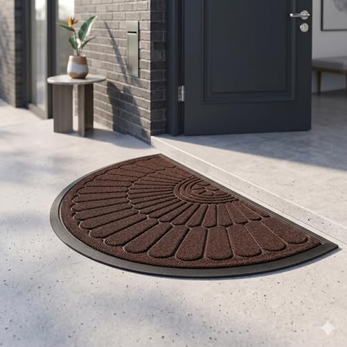 Image of Half Round Door Mat for Entrance - Anti-Skid Rubber Backing, Absorbent & Washable Rug for Indoor Outdoor Use - Semi-Circle Welcome Mat for Home, Bathroom, Kitchen - 45x75cm