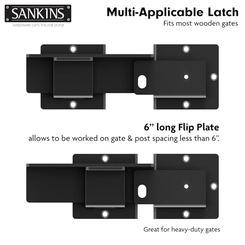 SANKINS 7-1/2\" Flip Gate Latch with Padlock Hole Heavy Duty, 4mm Safety Door Latch for Wooden Fence, Gate, Sliding/Swing Door, Barn Door, Shed, Vinyl Fence, Garage, 2 Pcs, Black